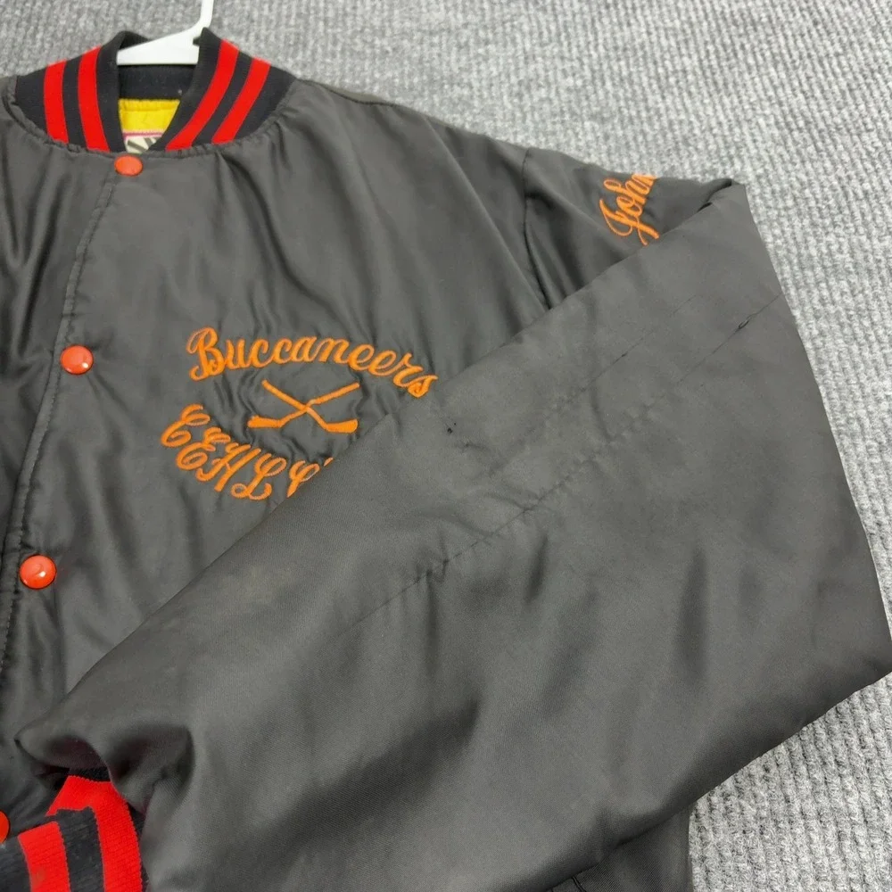Vintage Buccaneers Alvin Jacket Mens XL Black Satin ECHL Champs Varsity Sporty